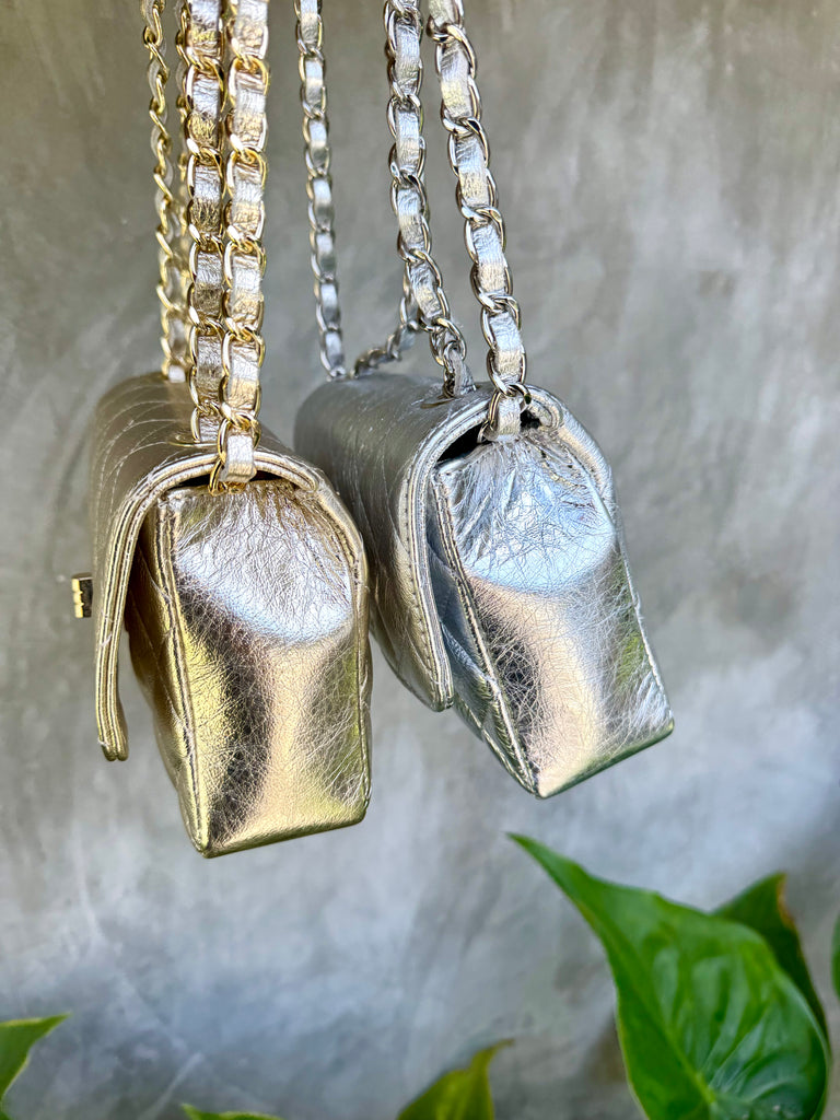 Ellie - Quilted Silver Leather