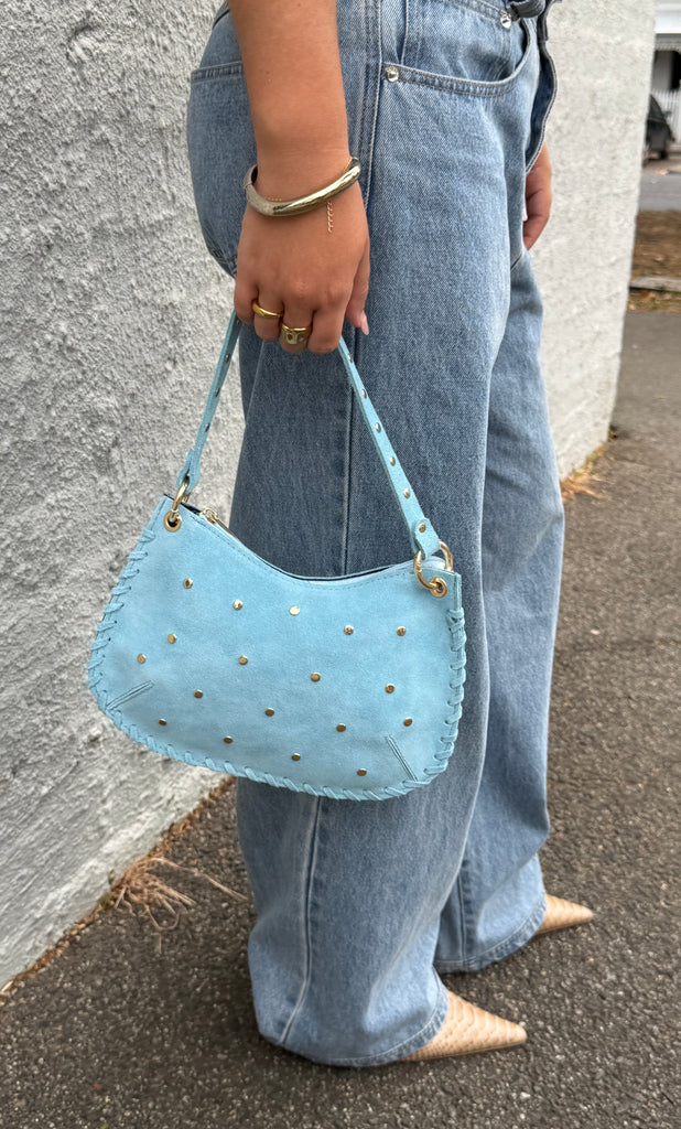 Bella Suede Stud Bag - Sky Blue