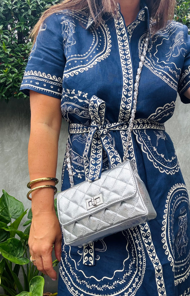 Ellie - Quilted Silver Leather