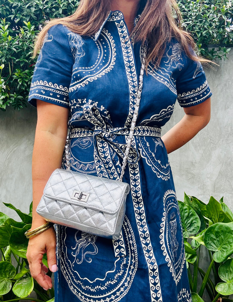 Ellie - Quilted Silver Leather