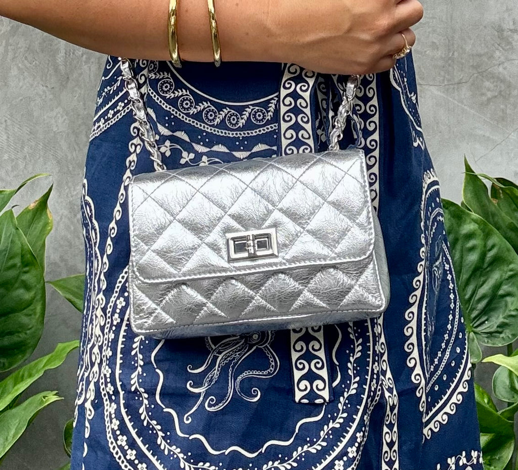 Ellie - Quilted Silver Leather