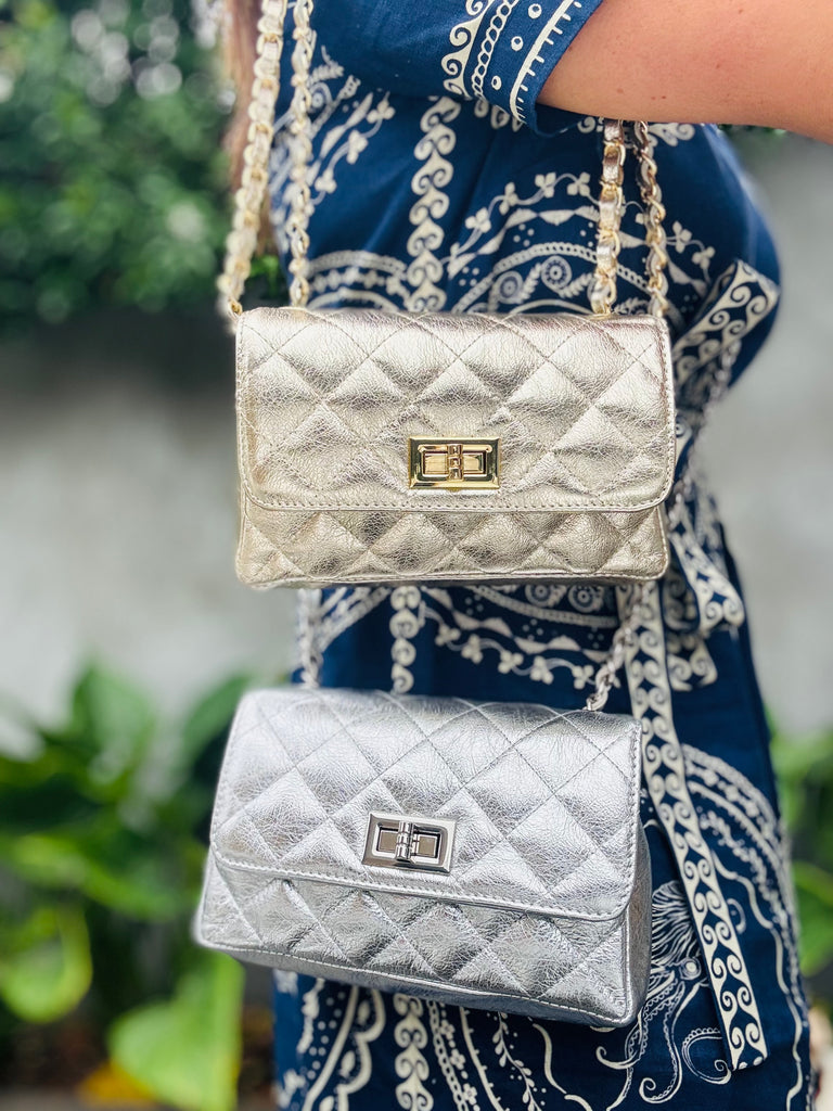 Ellie - Quilted Silver Leather