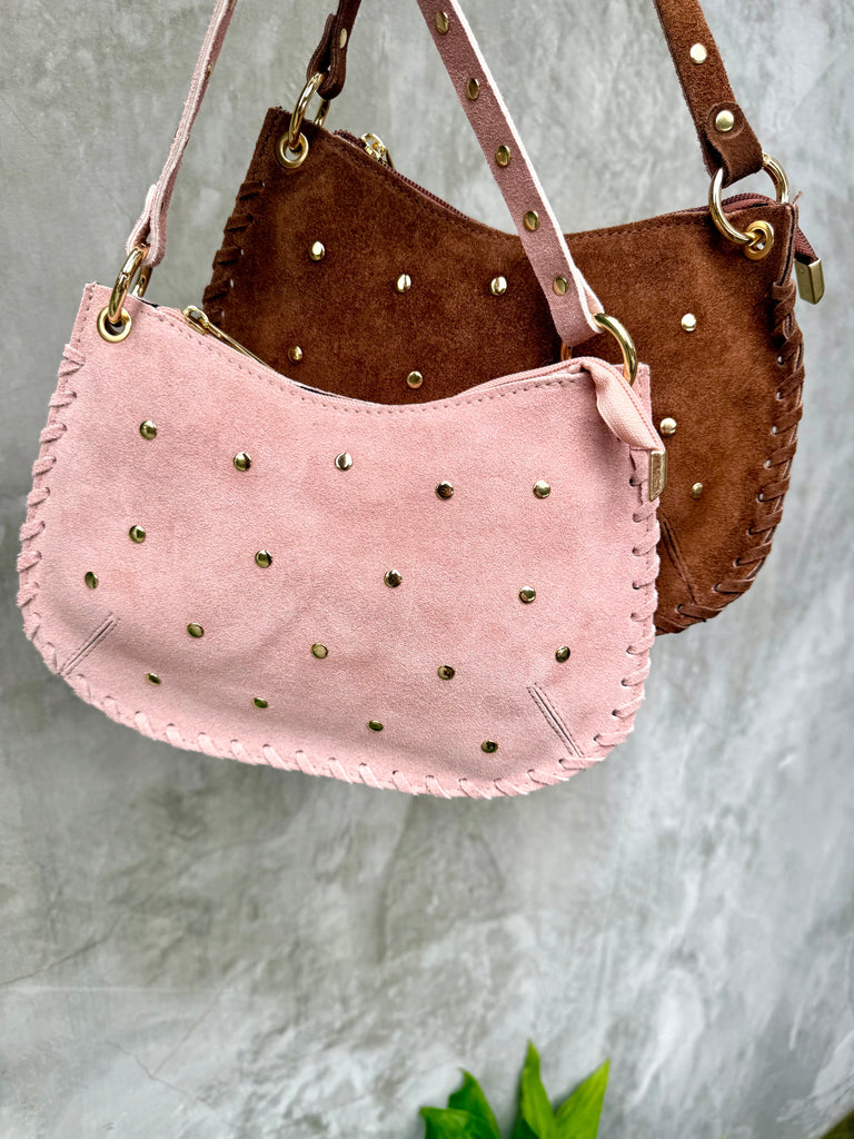 Bella Suede Stud Bag - Chocolate