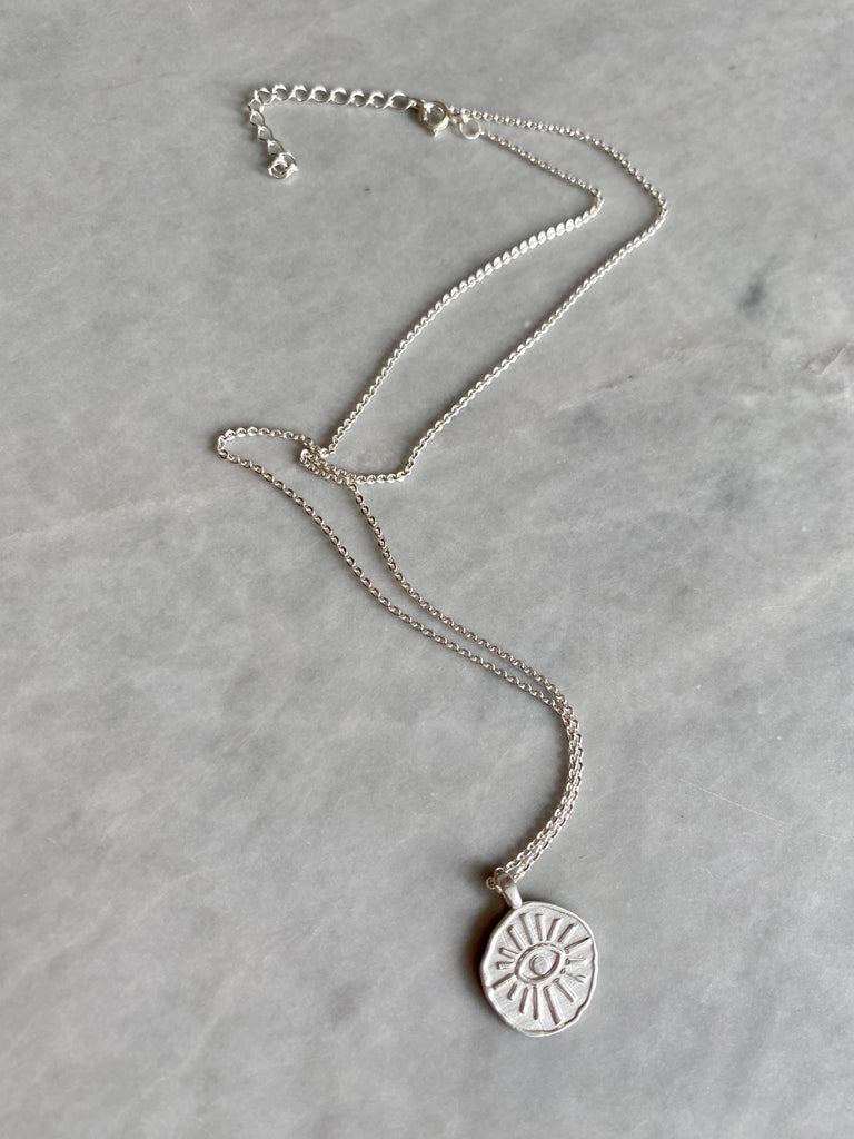 ZOE EVIL EYE COIN NECKLACE - Silver