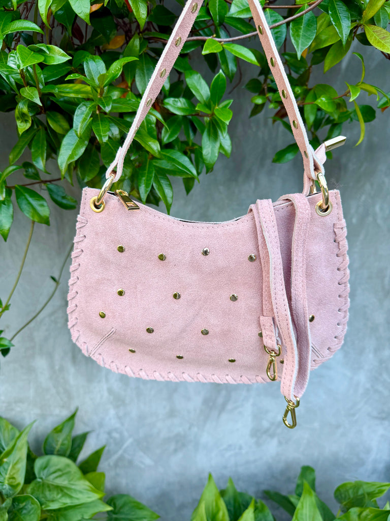 Bella Suede Stud Bag  - Pink