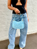 Bella Suede Stud Bag  - Sky Blue